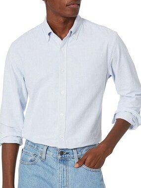 Amazon Essentials Men's L/S Oxford Shirt, Blue Stripe, Large, EUC